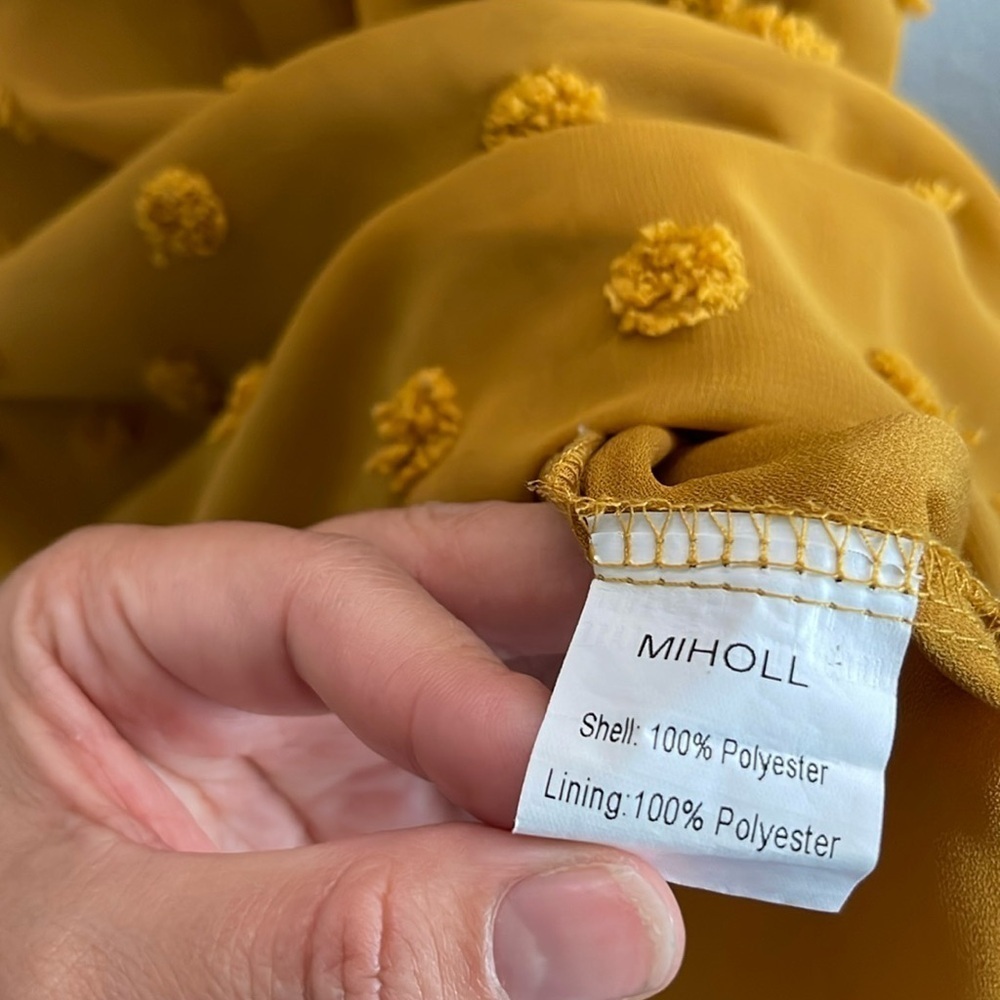 MIHOLL Swiss Dot Baby Doll Mini Dress Mustard Yellow Size L - Picture 8 of 8